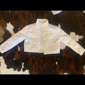White cropped puffer jacket